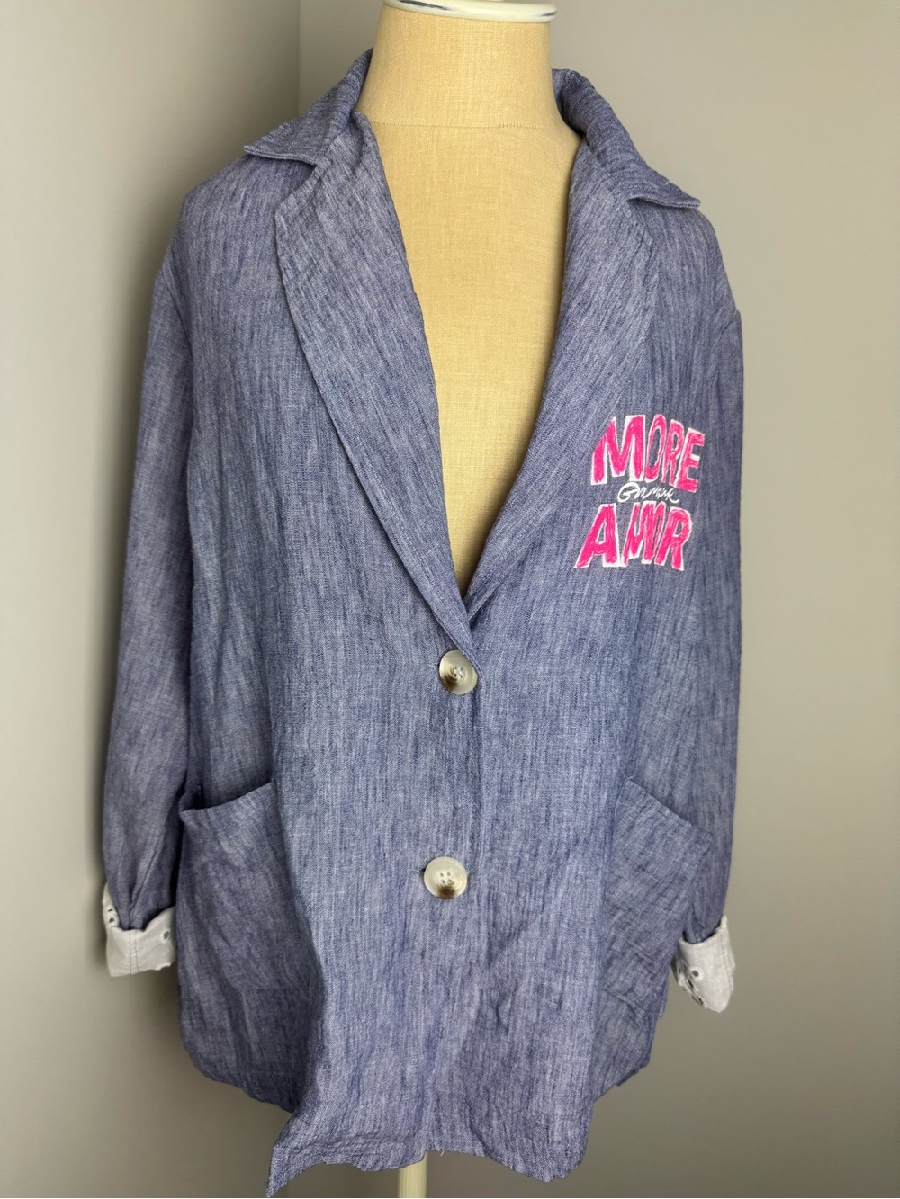 AQRL 100% Cotton 'More Amore' Embroidery Button Up Blouse